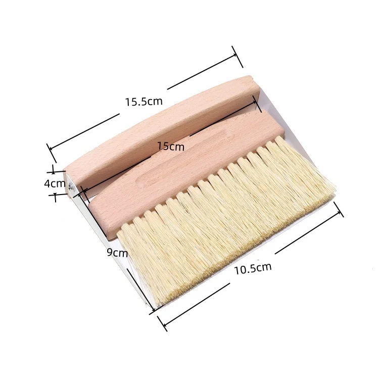 product custom eco friendly small beechwood broom  dustpan set with natural sisal brush for cleaning coffee grounds dirty desktop-5