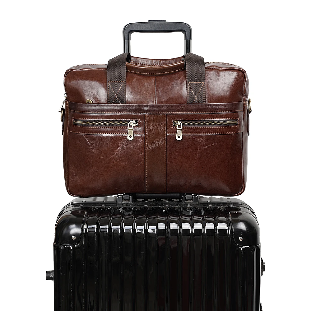 TIDING Manufacture Business Oil Wax Man Leather Laptop Bag Genuine Leather Laptop Handbag Messenger Briefcase Bag