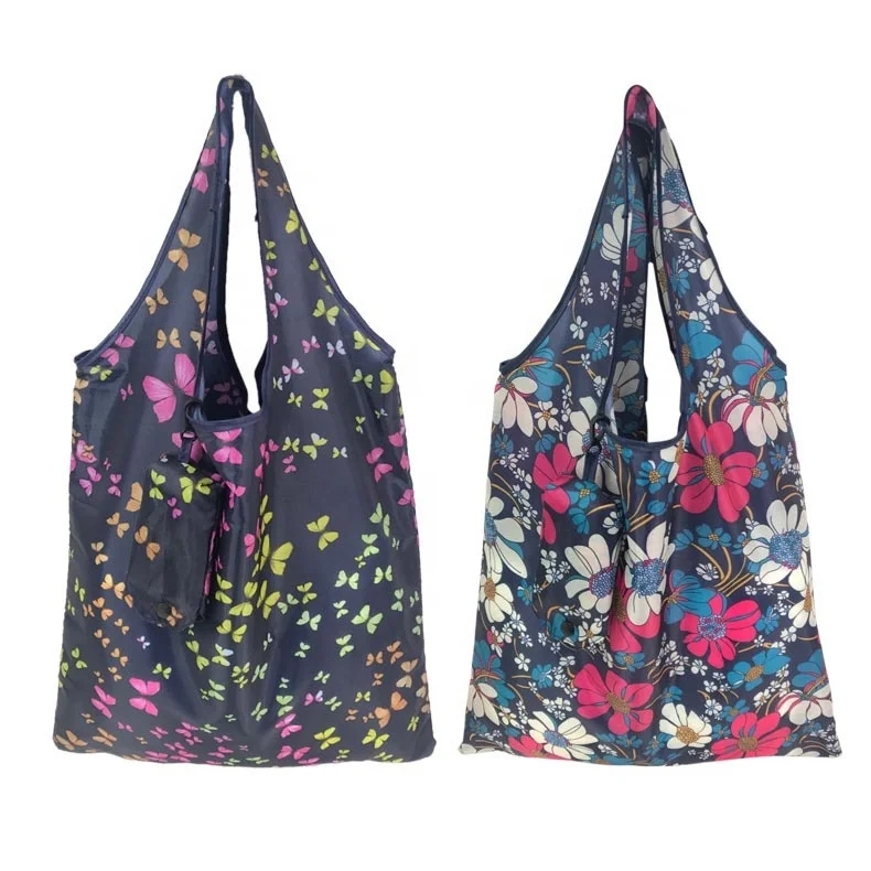 Cheap Custom Foldable Reusable Shopping Tote Bag Large Waterproof Grocery Shopping Tote Bag 190T Nylon Polyester Foldable Bag
