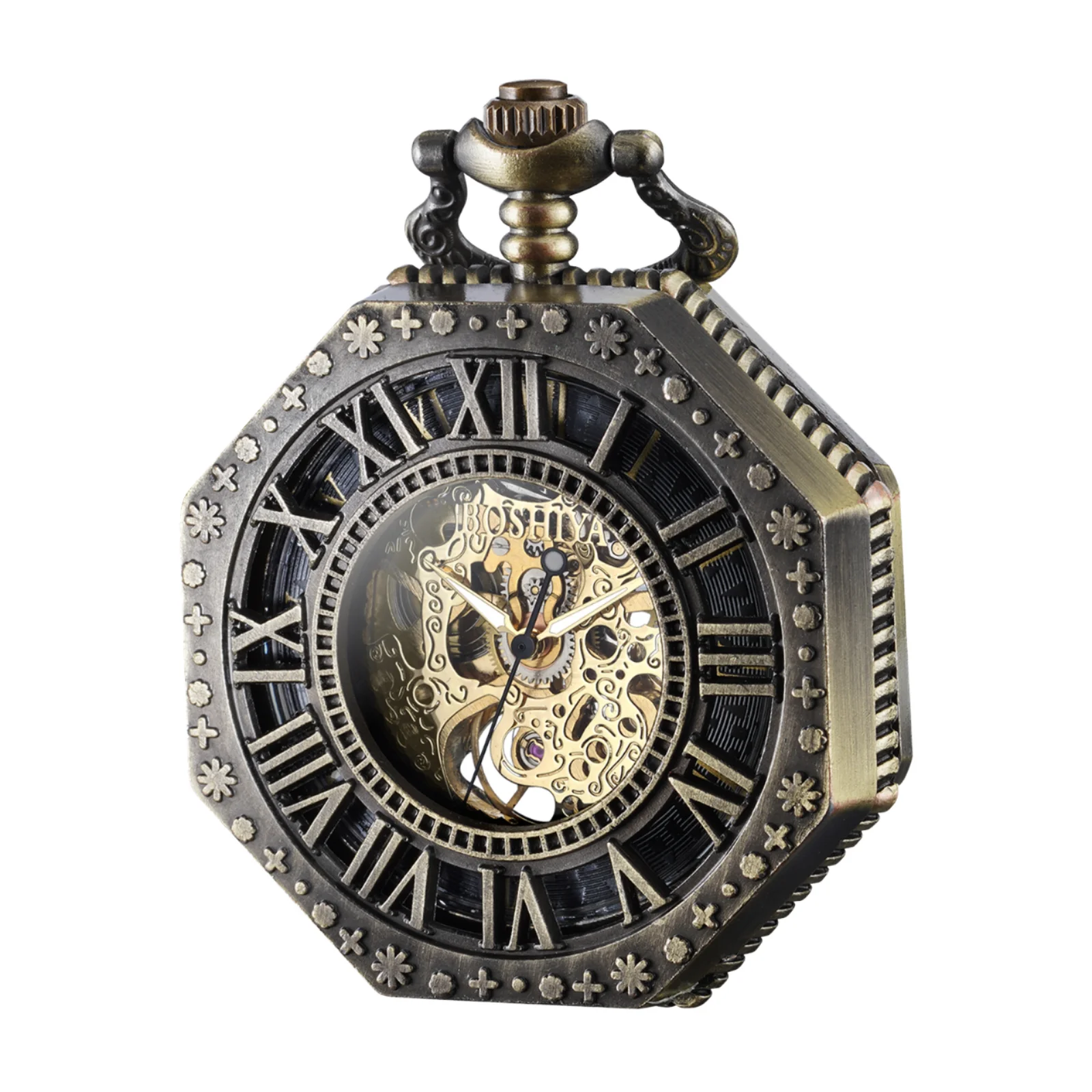 Octagonal Skeleton Automatic Pocket Watch OM-830383
