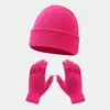 Autumn and winter warm gloves hat suit-[rose red]]