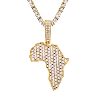 RTS hip hop men jewelry CZ iced out necklace factory wholesale map pendant