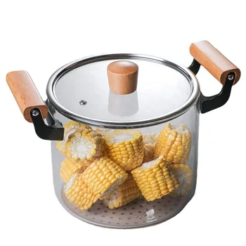 Thickening Borosilicate Glass Stovetop Cooking Pot Glass Saucepan Casserole With Wooden Handle