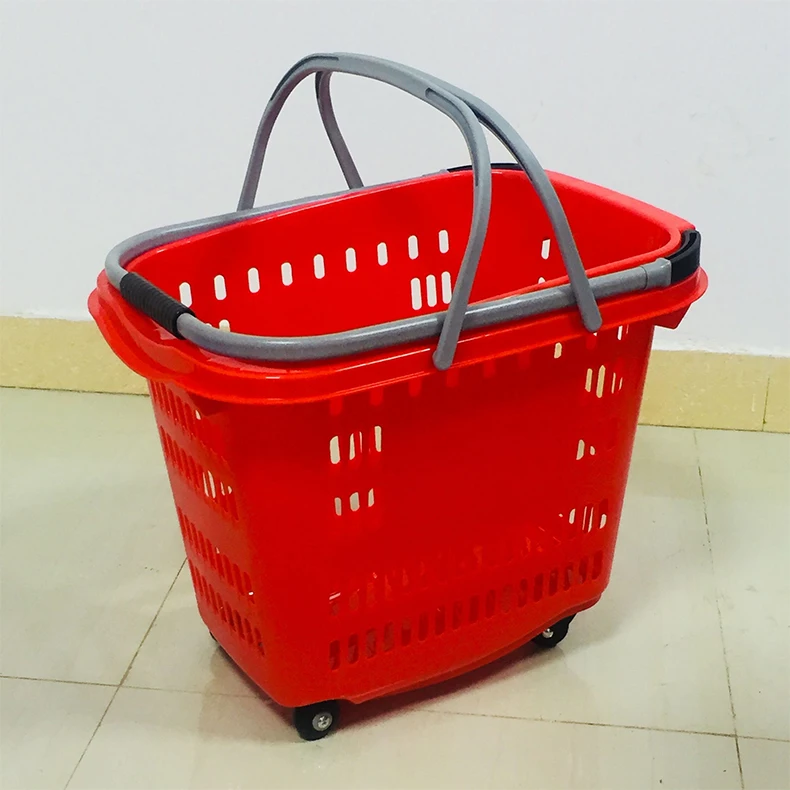 Supermarket 50L Rolling Trolley with Plastic Handle 4 Wheels Shopping Basket Plastic Basket Supermarket Shopping Basket supplier