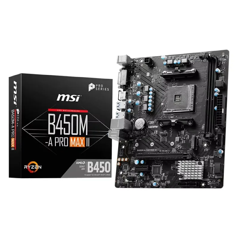 MSI B450M-A PRO MAX II M-ATA motherboard supports AM4 series CPUs and has 64GB of RAM.