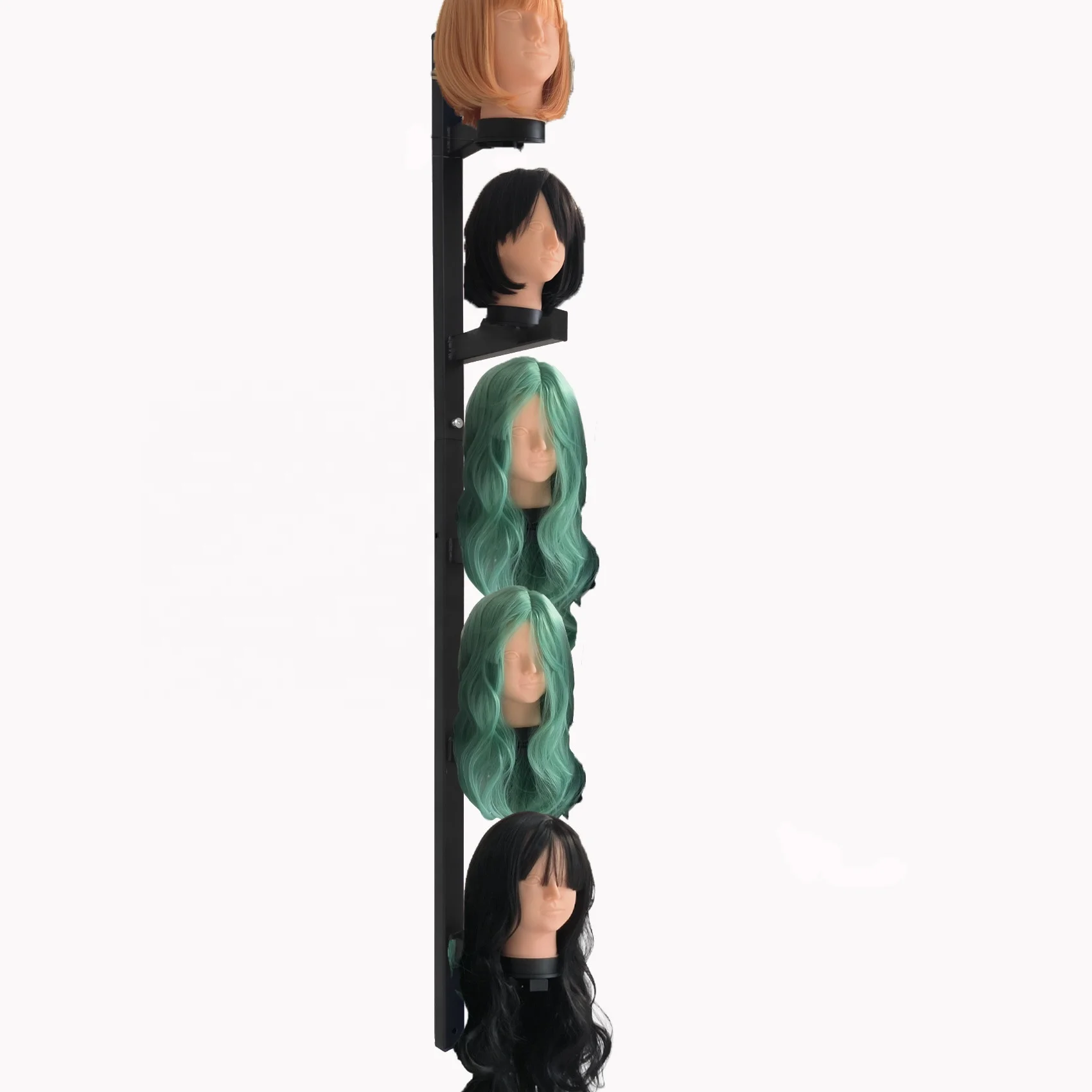 Custom Salon Store Wall Mounted Rack Holder Human Lace Front Braiding Hair Extensions Wigs Model Head Sample Metal Display Stand