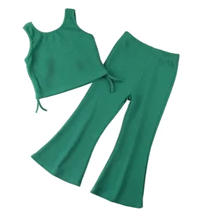 OEM Factory High Quality Vest Top and Flared Pants Two Piece Set Blank Plain Girls Clothing Sets 2-14 Years