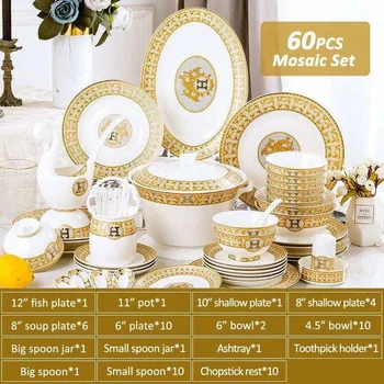 Best Sell Jingdezhen 60 Pcs Western Style Golden Mosaic Bone