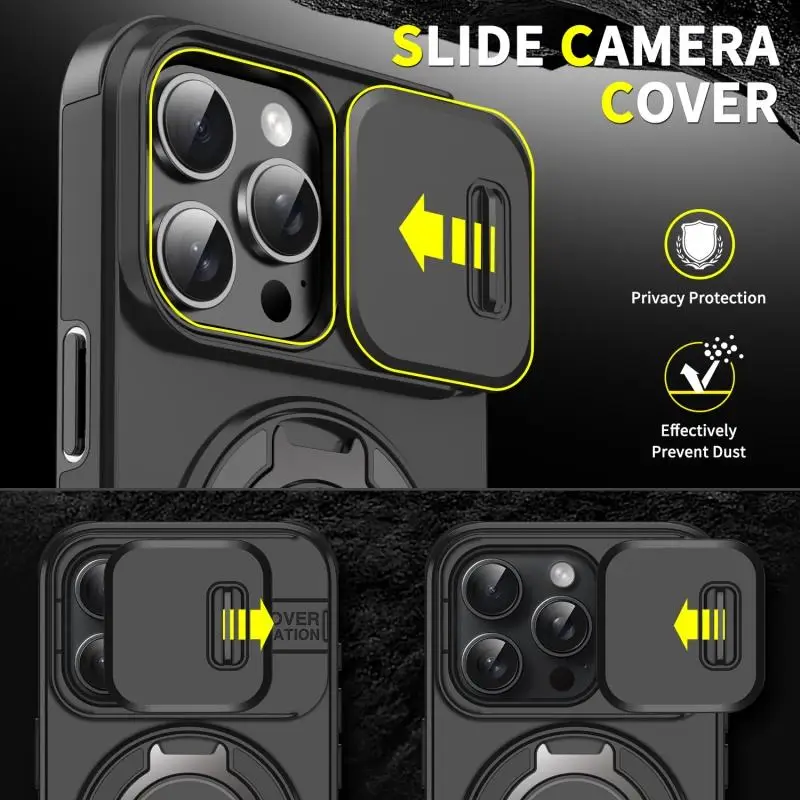 product for laudtec premium heavy duty rugged armor magnetic bracket case for iphone 17 16 15 14 pro max slide camera shockproof cover-3