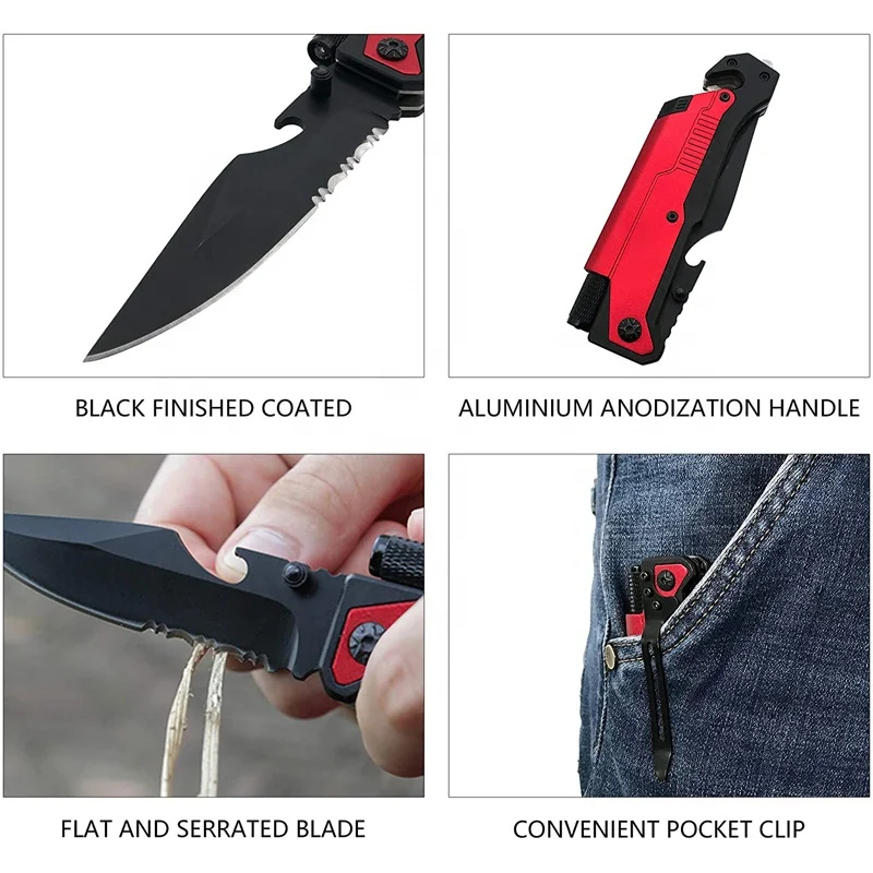 Multi Functions Flint Lighter Clip Torch Cutter Bottle Opener Survival Knife