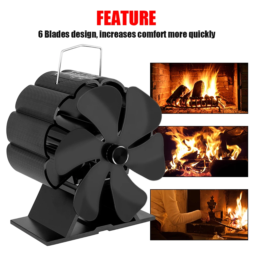 6-blade Black Fireplace Fan Mini Thermal Electric Stove Fan Log Burner ...