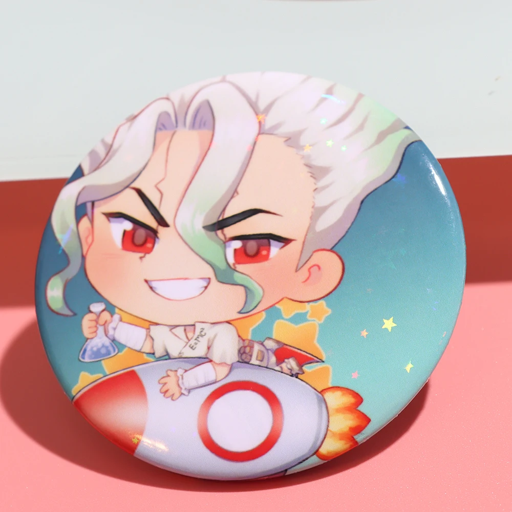 Китайский производитель, Индивидуальные Аниме пуговицы, булавка, жестяной значок, сердце, звезда, стекло, голографическая жестяная пуговица, значок