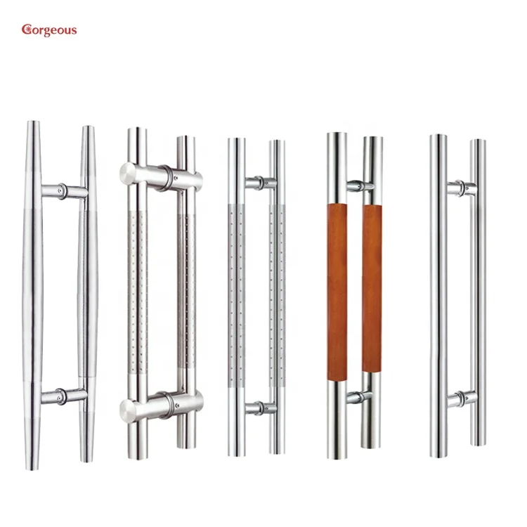 Direct sales wholesale price square sided push pull door handle stainless steel for glass wooden  front fittings door handles