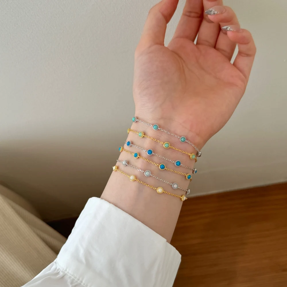 KAKODIY Unique Design 925 Sterling Silver Rhodium 18K Gold Plated Chain Daley Dress Synthetic Opal Women's Jewelry Bracelet detail 4