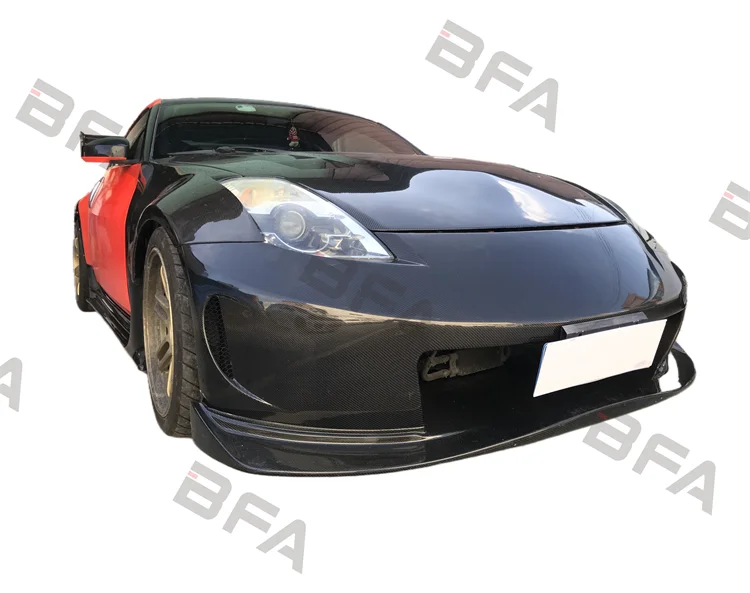 thumbnail image 2 of Carbon Fiber Look Front Bumper Lip Spoiler Splitter Kit W/ Strut Rods For Nissan 350Z 370Z 2 of 4