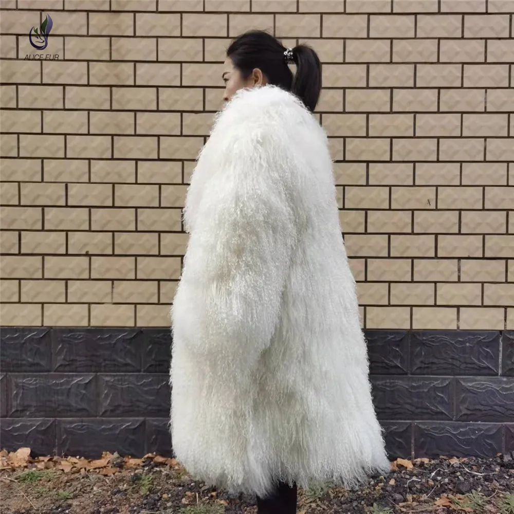 Genuine Sheep & Mongolian Lamb Fur Coat with Big Collar | Custom