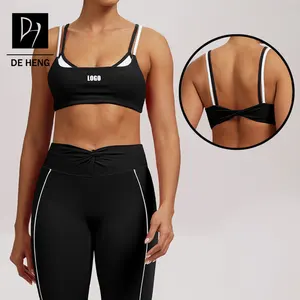 OEM New Padded Activewear Solid Yoga Bra Fitness Breathable Women Double Shoulder Straps Gym Running Pilates Crop Top