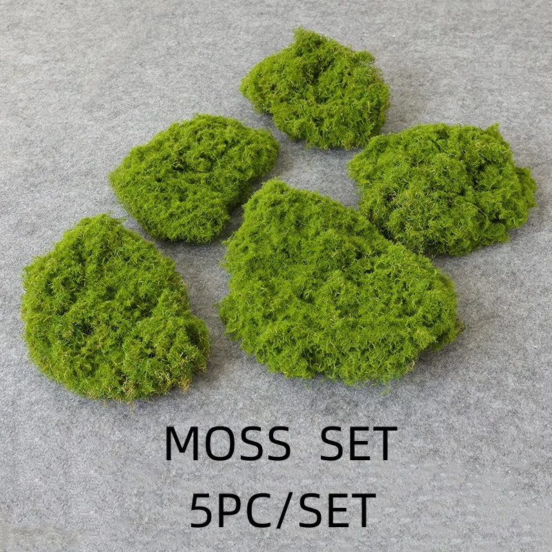 Multisize Artificial Flocking Moss Ornaments Decorative 5 PCS Green Moss for Floral Arrangements Gardens Crafting