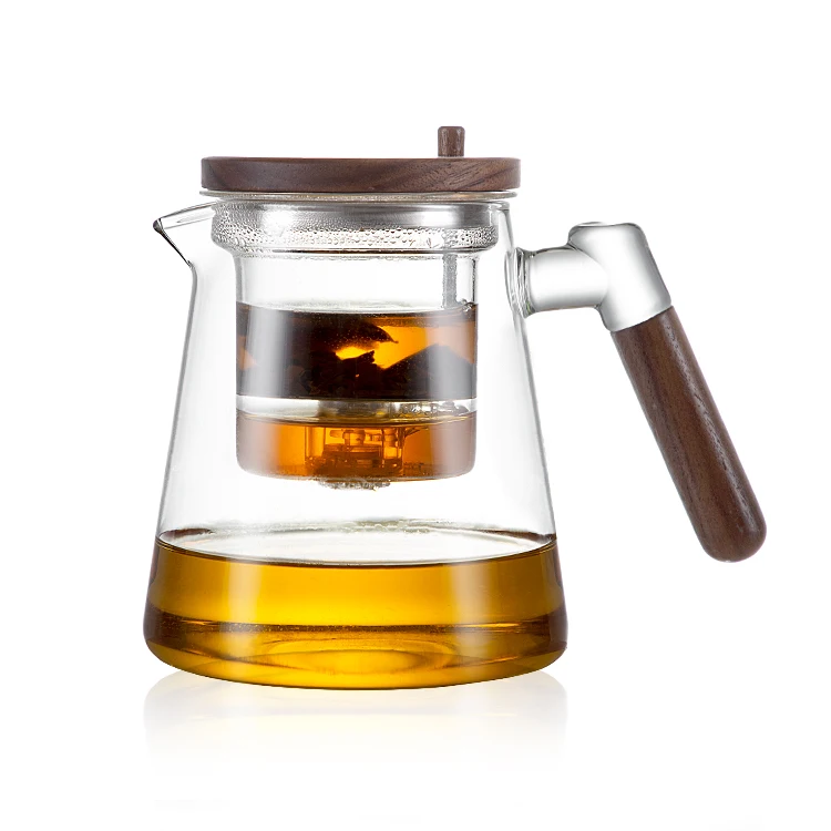 Tea Maker Pot Tea Pot Set  Wooden Lid Glass Tea Kettles Stovetop Borosilitate Glass Filter Teapot With Wooden Handle