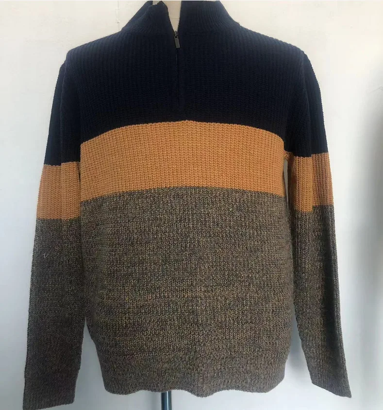 2024 Sweater Men's casual knit pullover loose long sleeve fall/winter zip-up collar