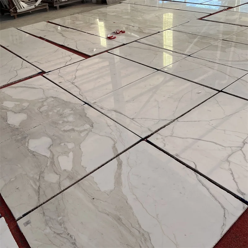High Grade Custom cut Calacatta White Marble Tiles For Wall Polished White Marble Tiles 600x600mm