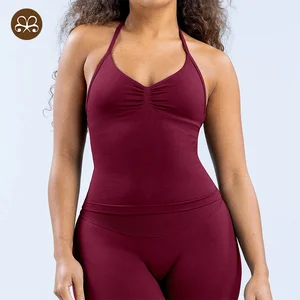 In Stock Gym Sexy Back Seamless Halter Tank Top Bra Women Fitness Top Sports Clothing Shockproof Yoga Wear