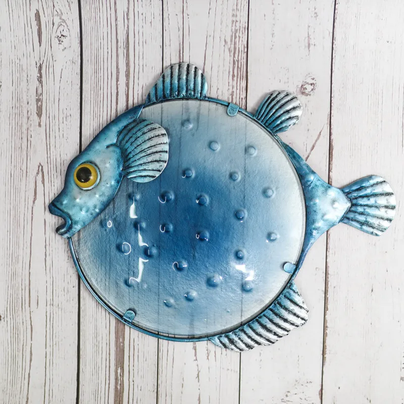 Sea Beach Style logoGlass Art Metal Fish Hanging Handicraft  3d Wall 