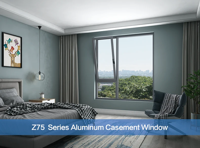 Aluminum Casement Window With Flyscreen Pvc Handle With Lock Tempered