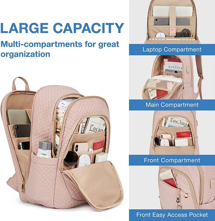 Velvet backpack with USB charging port waterproof laptop backpack travel for men women