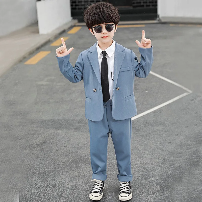 Top Grade Children Clothes Sets Formal Boy Suits Sky Blue Boys Coat Suit