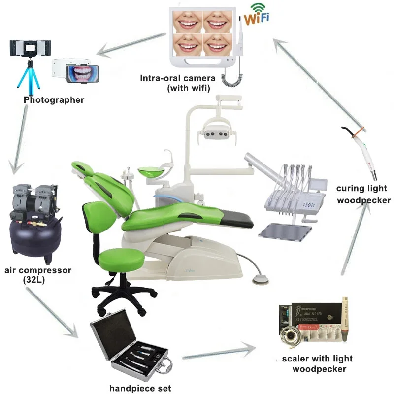 Cheap dental chairs unit price with Air compressor dental equipment Accessories set for sale