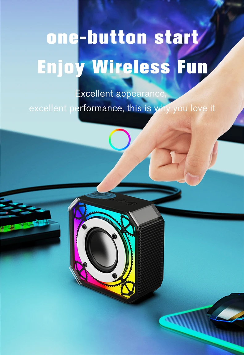 Portable Wireless Speaker with RGB LED Lights 5W Output Power Loud Stereo Sound Supports TWS FM Radio TF Card Home Outdoor Use