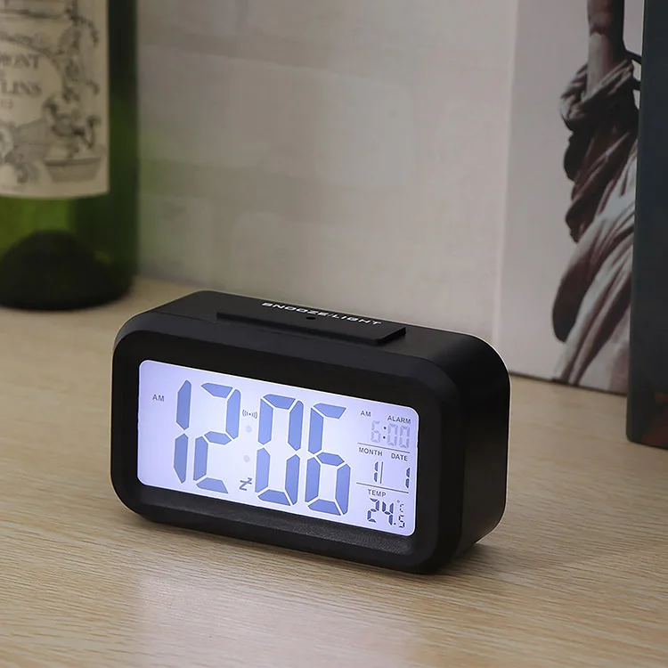 Battery-Powered Digital Alarm Clock with Snooze LCD Display