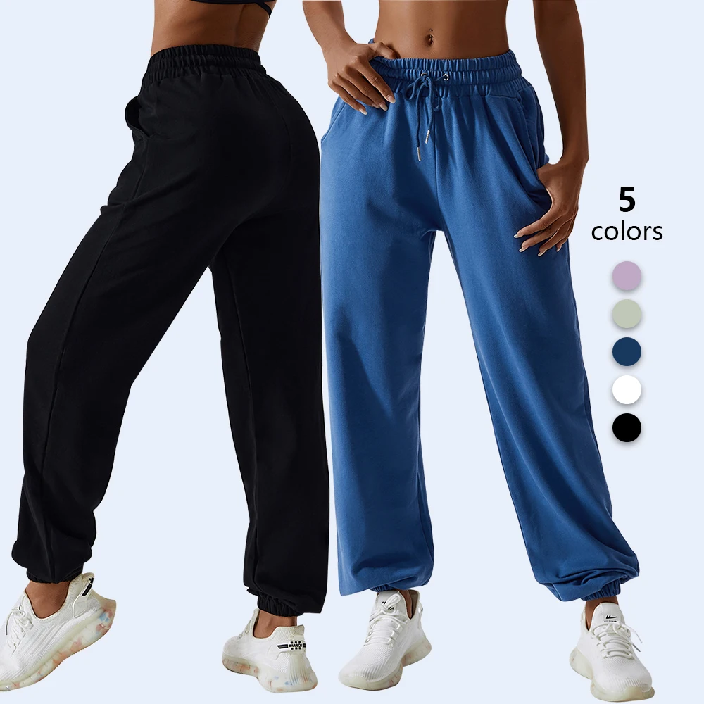 Custom Low MOQ Drawstring Women Long Pants Gym Clothing Cotton Casual Running Sports Jogger With Pockets