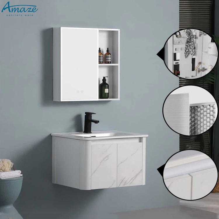 Bathroom aluminum-plastic honeycomb panel new design white wall-mounted vanity with mirror bathroom cabinet sink details