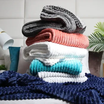 Super Soft Custom Cozy Corduroy Jacquard Fleece Throw Blanket, Wholesale Ribbed Stripe Flannel Blankets Manufacturers