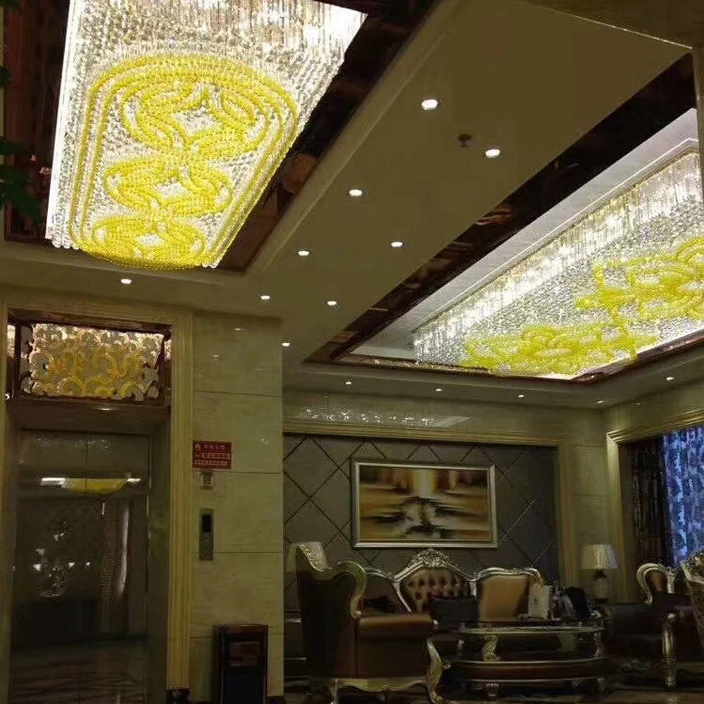 Large Ceiling Lights Can Be Customized the logo on the Bottom Large Rectangle Hotel Lobby LED K9 Crystal Chandelier Lighting