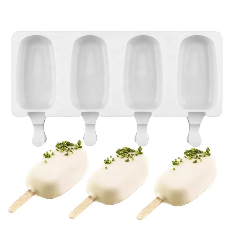 2 Pcs Silicone Popsicle Molds With Lids & 100 Sticks - 4 Cavity Ellipse Molds For DIY Ice Pops