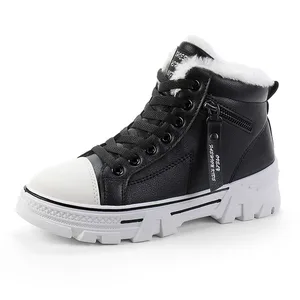 R8901Winter Artificial Short Plush  New Korean Student Versatile Warm High-top Leather Waterproof Cotton Zipper Cotton Shoes