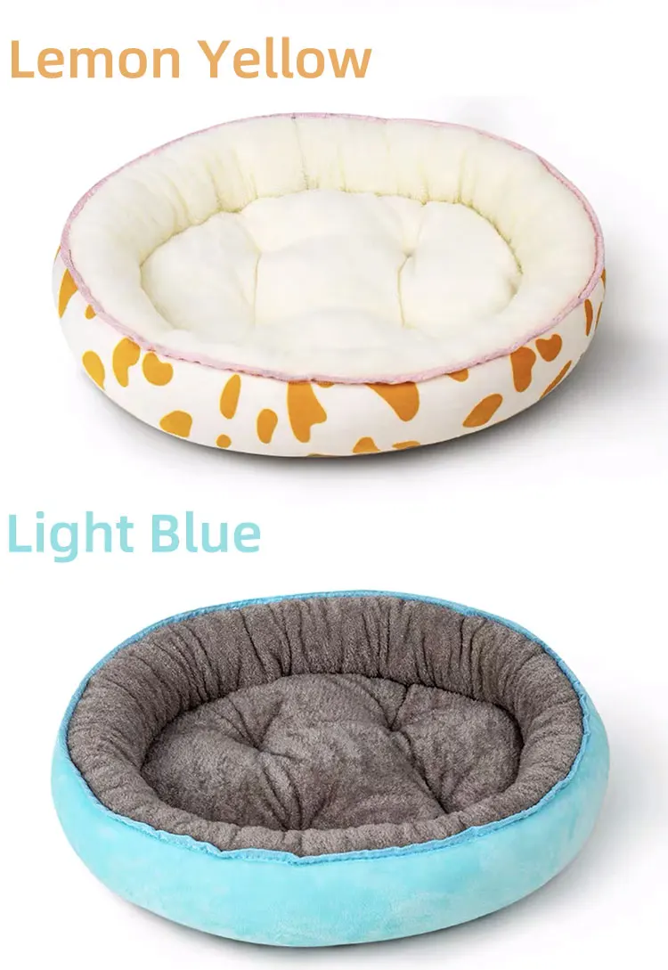 Long Faux Fur Pet Bed Waterproof Plush Donut Round Dog Bed Soft