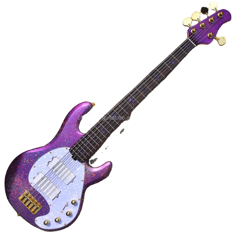 Purple 5 String Electric Bass Guitar with Rosewood Fretboard