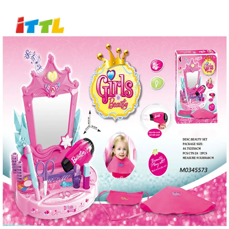 ITTL макияжный набор B/O туалетный столик зеркальная игрушка с выдвижным ящиком, светодиодной подсветкой и музыкой