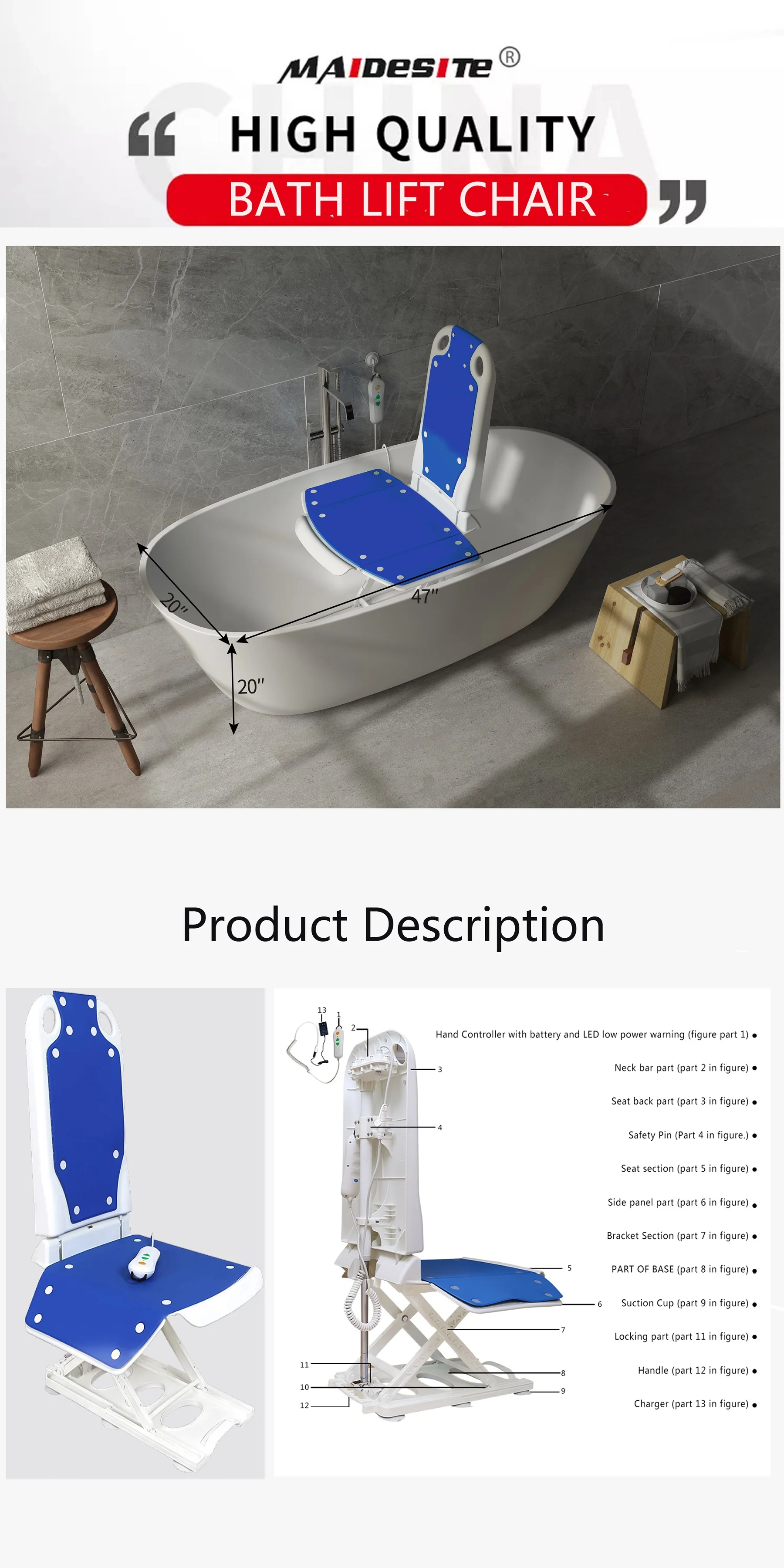 Bathtub Chair Waterproof Electric Lift Bath Chair Reclining Home Use