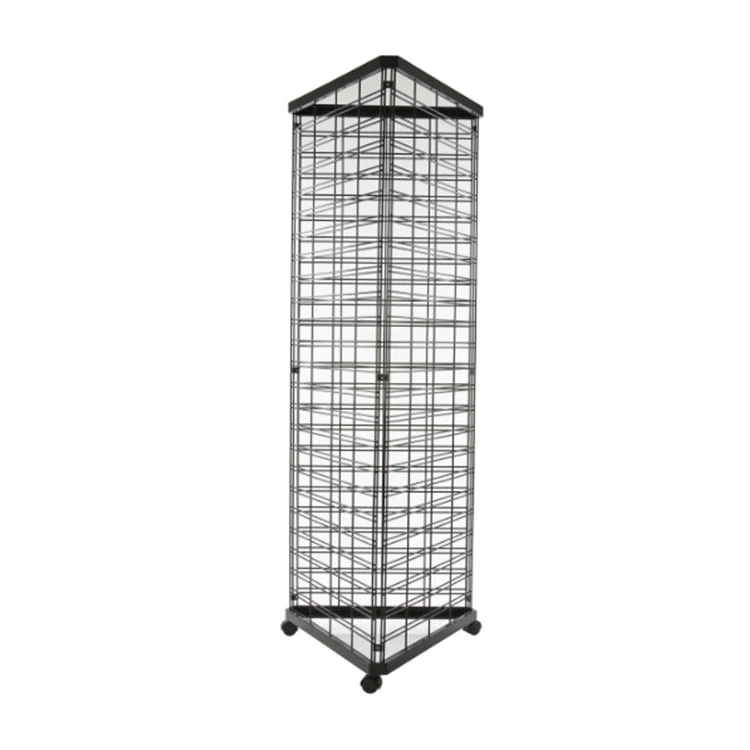 White Triangle Wire Grid Tower With Base And Casters - Grid Wall Retail Display Stand - Moveable And Space-Saving Wire Display Rack For Vendors