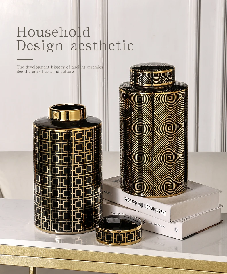 Ceramic Jar Wholesale Chinese Black And Gold Porcelain Ginger Jar Home ...