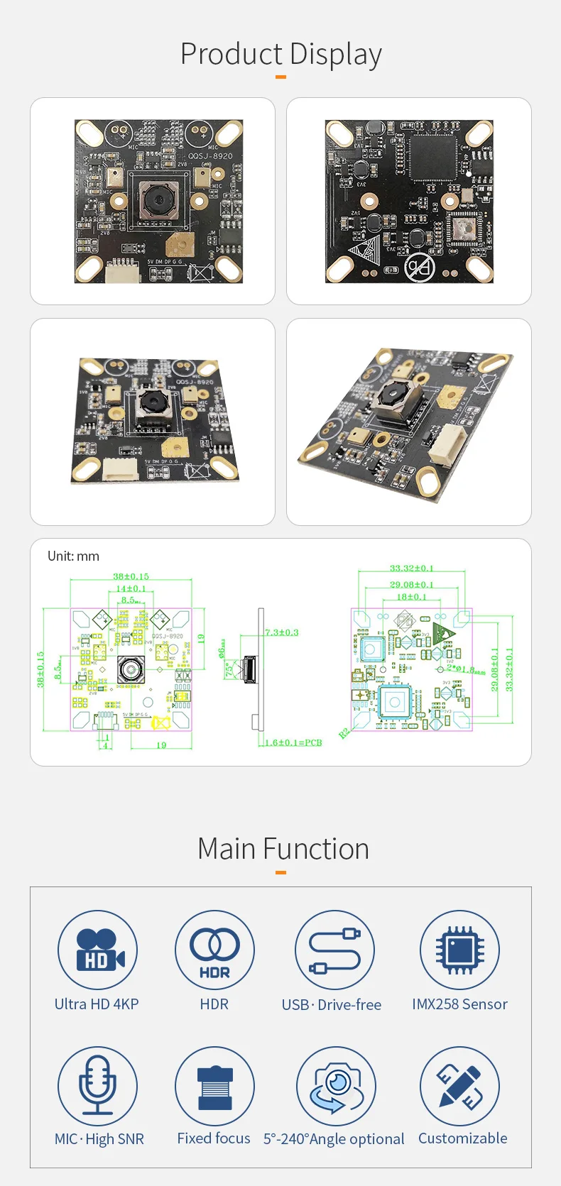 DGZX OEM IMX258 Autofocus 11MP USB 4K Camera Module with Aberration-free lens for Machine Vision AI Vision插图2