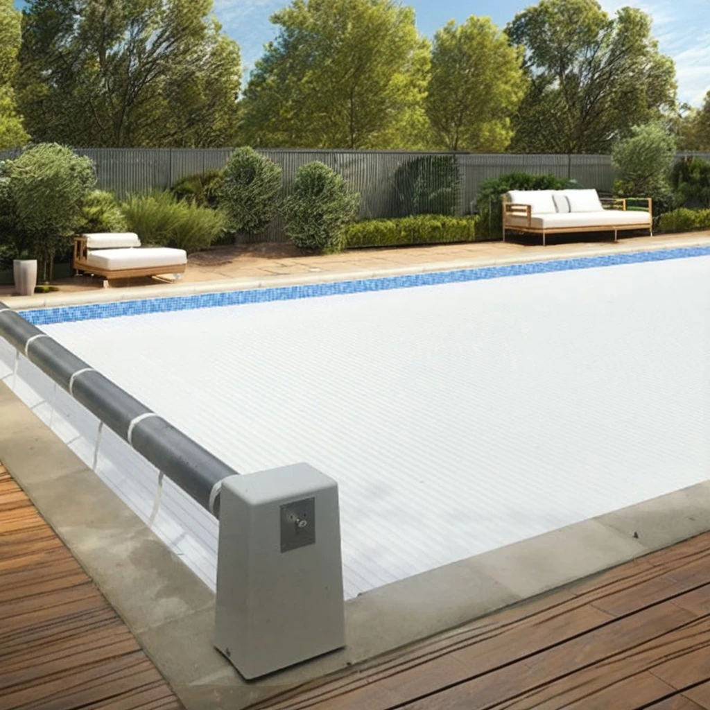 PC Electric Automatic Swimming Pool Cover Strip Safety Polycarbonate Folding Open Style 24V DC Plastic Material