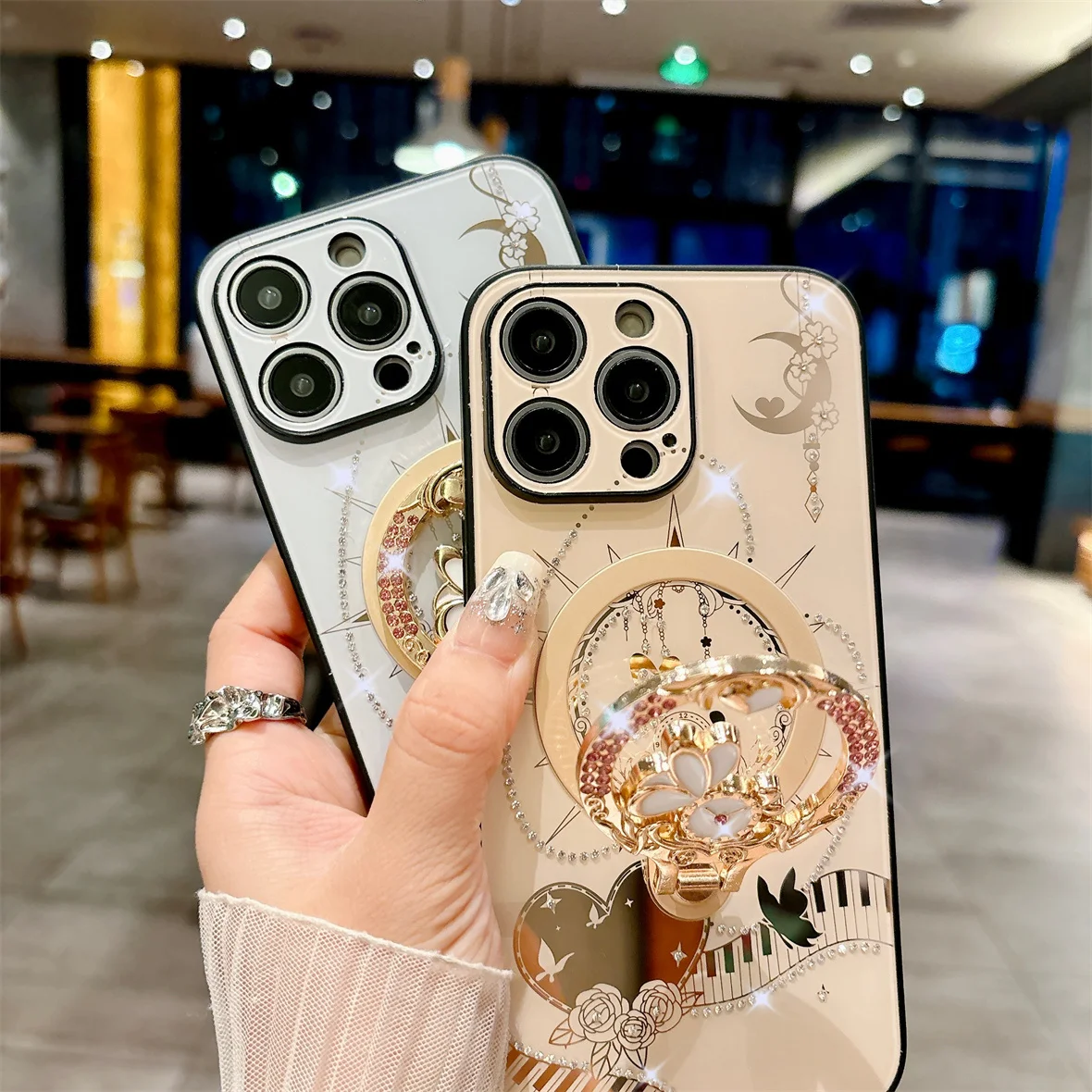 2024 New Luxury Phone Cover,For Iphone 16 15 14 13 Pro Max Rhinestones Case & Magnetic Ring Holder Stand Cases_voghion.com