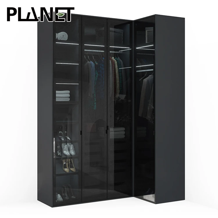 Прямые продажи с завода, современный стальной металлический шкаф для спальни, черный современный стеклянный шкаф для спальни для домашнего использования