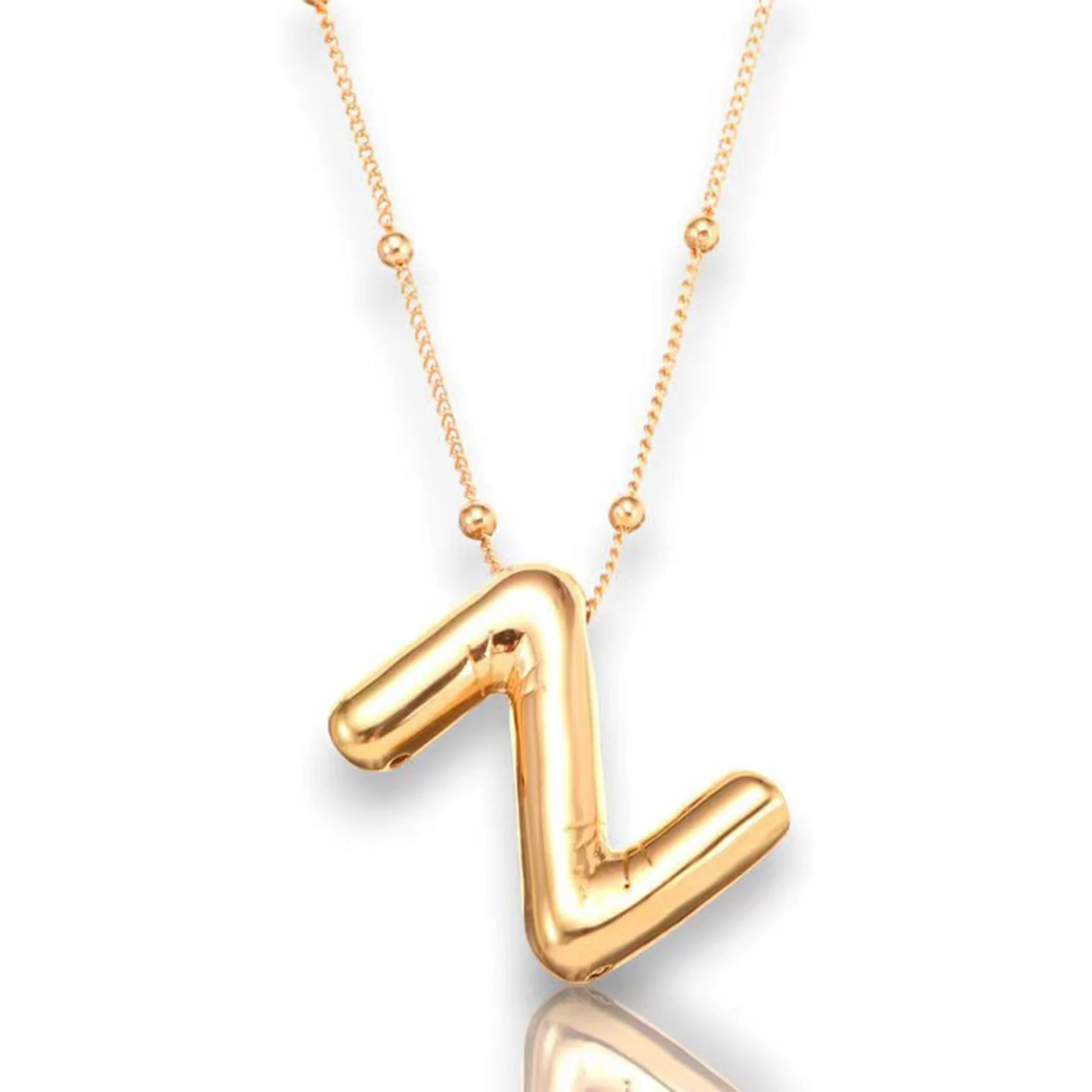 Rinhoo Gold Bubble Initial Letter Pendant Necklace Chunky Alphabet Chubby Helium Balloon INS New Fashion Necklace for Women Boy